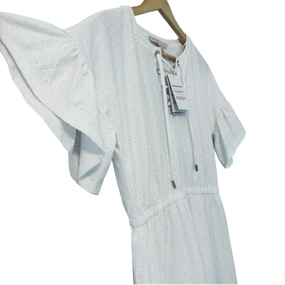Michael Kors Women's Small Eyelet White Soft Flowy Preppy Beachy Vacation Dress